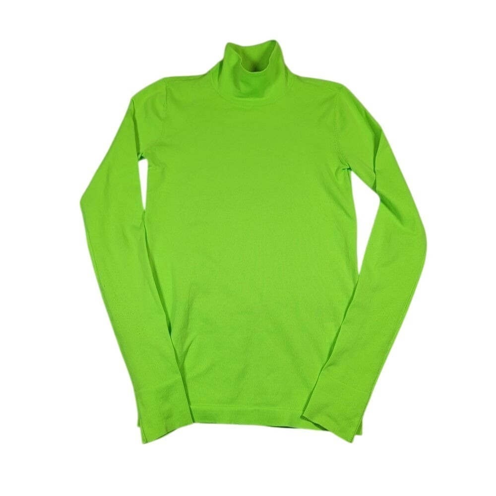 Les Reveries Women's Turtleneck Sweater Sz XS Neon Green Stretch Knit Thin Light